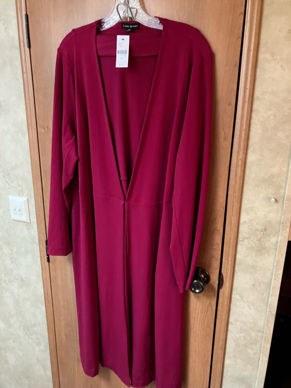 Lane Bryant Long Sleeve Duster Jacket Burgundy Long Length‎ NWT Plus 18/20